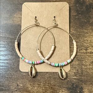 Colorful Beaded Hoop Earrings with Shell Charm